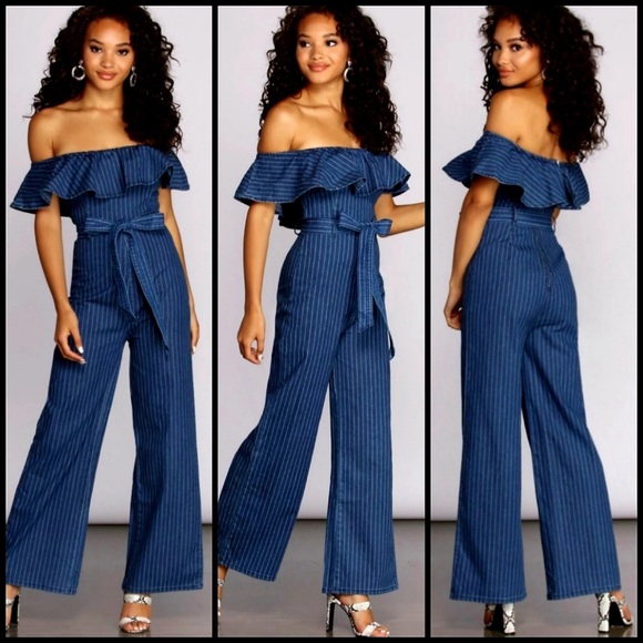 Windsor Pants - •HP• Windsor Striped Denim Jumpsuit
